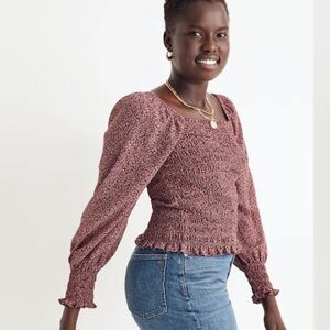 Madewell Burgundy Floral Smocked Top